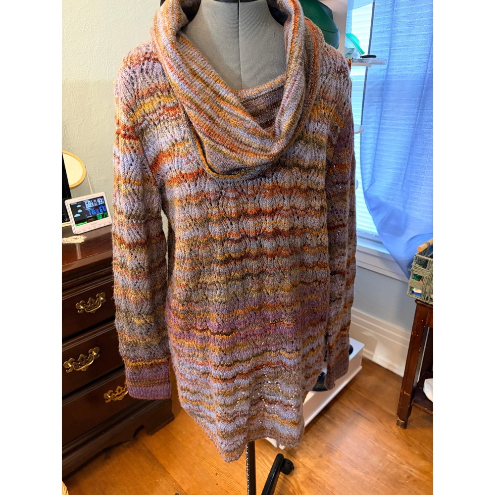 Royal Robbins Sweater L Purple Orange Space Dye Cowl Neck Tunic Boho Gorpcore